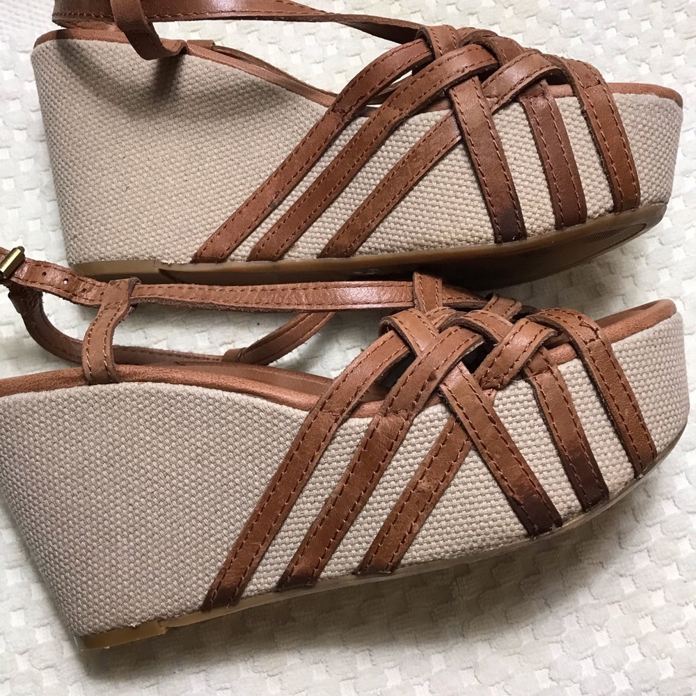 Lucky Brand wedges with leather straps. Size 10